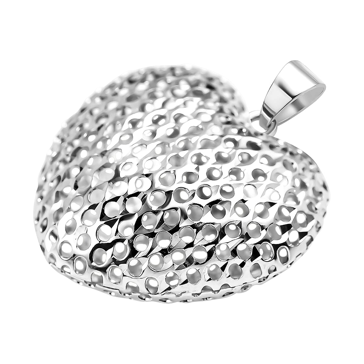 9K White Gold Puff Mesh Heart Pendant 7607546 2