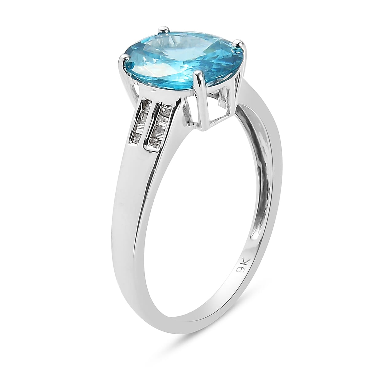 9K White Gold Ratanakiri Blue Zircon and Diamond Ring 4.19 Ct. 7887333 3