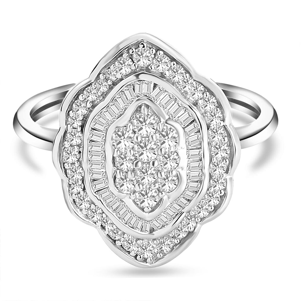 9K White SGL Certified Gold Diamond (G-H) Cluster Ring 0.53 Ct.
