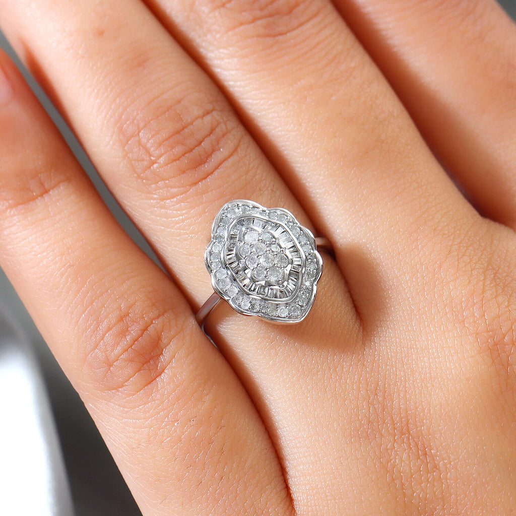 9K White SGL Certified Gold Diamond (G-H) Cluster Ring 0.53 Ct.
