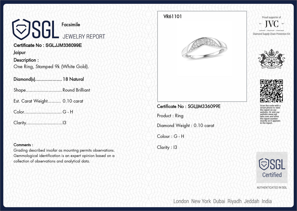 0.10 Ct SGL Certified Diamond I3 GH Wishbone Stacking Ring in 9K White Gold 7371670 13