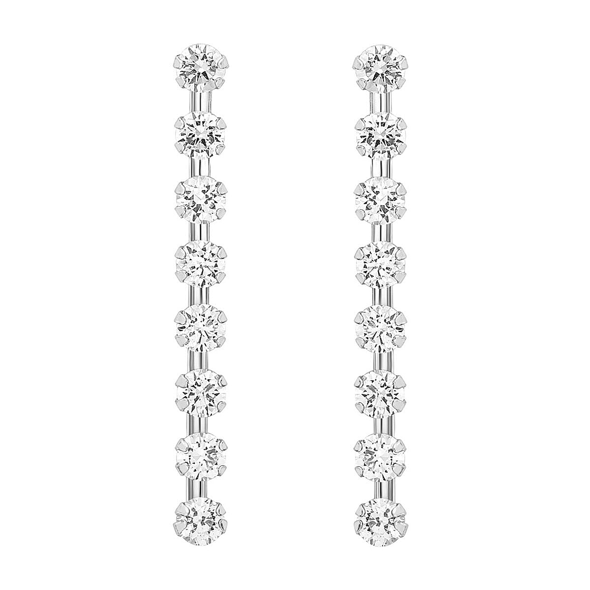 9K White Gold 8 Stone 3mm Round Cubic Zirconia 3mm x 31mm Drop Earrings 7078201 0