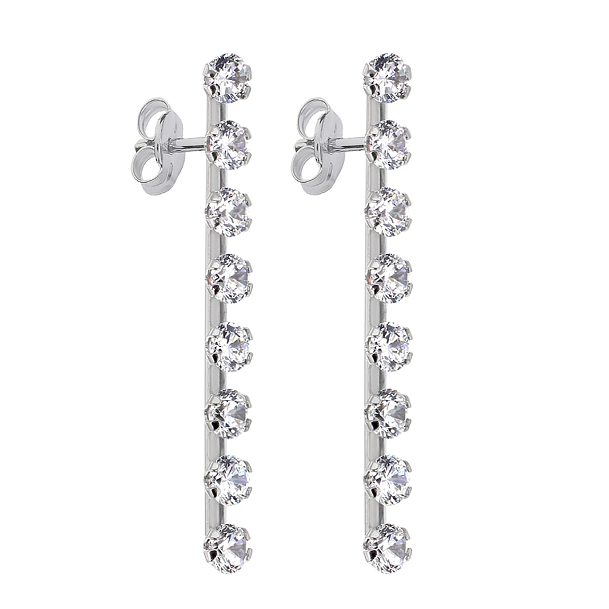 9K White Gold 8 Stone 3mm Round Cubic Zirconia 3mm x 31mm Drop Earrings 7078201 1