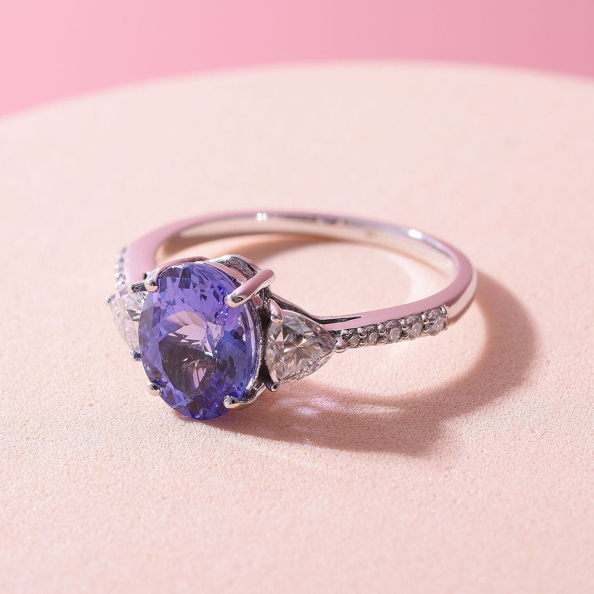 9K White Gold 2.32 Ct AA Tanzanite and Moissanite Classic Ring 7169270 7