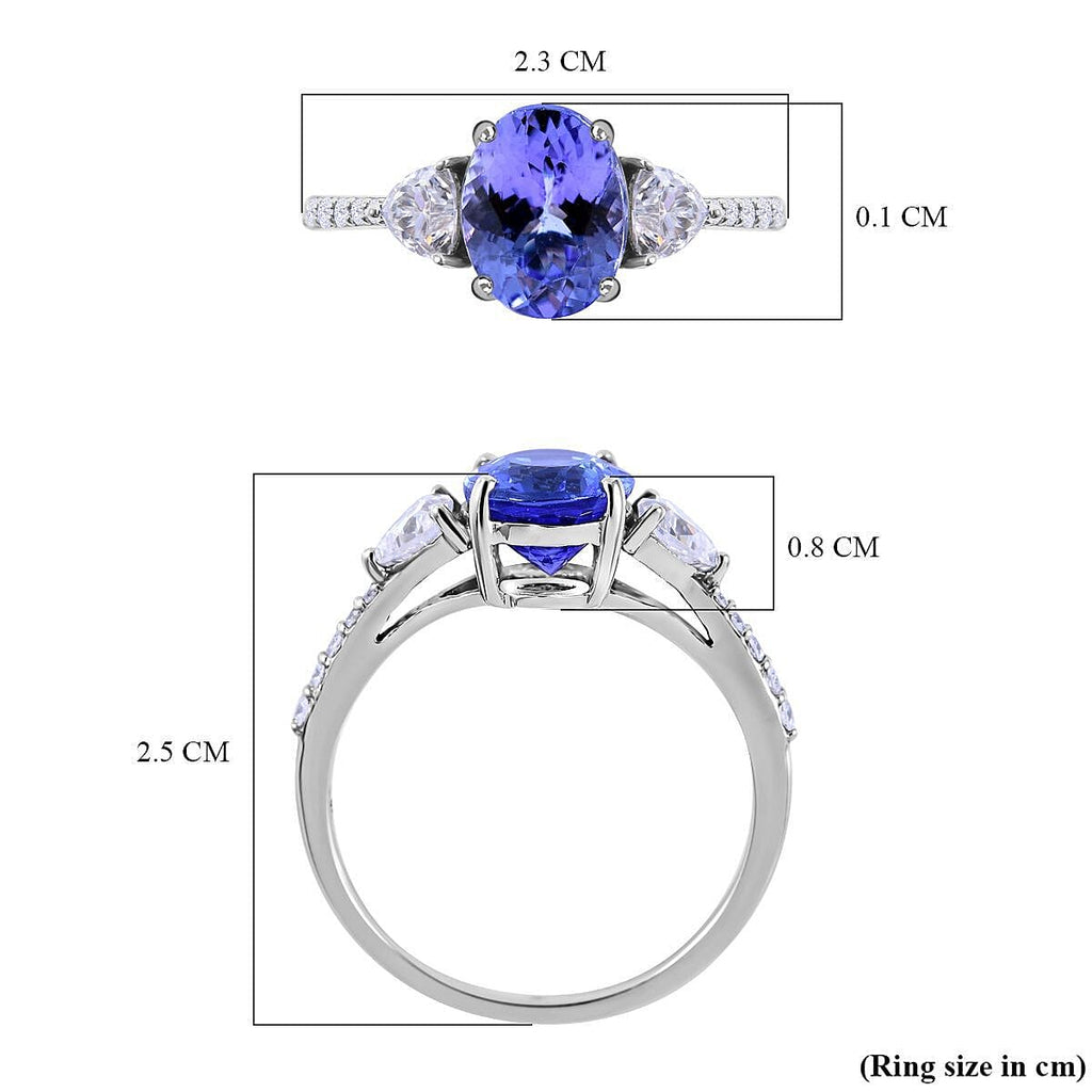 9K White Gold Tanzanite and Moissanite Ring 2.32 Ct.