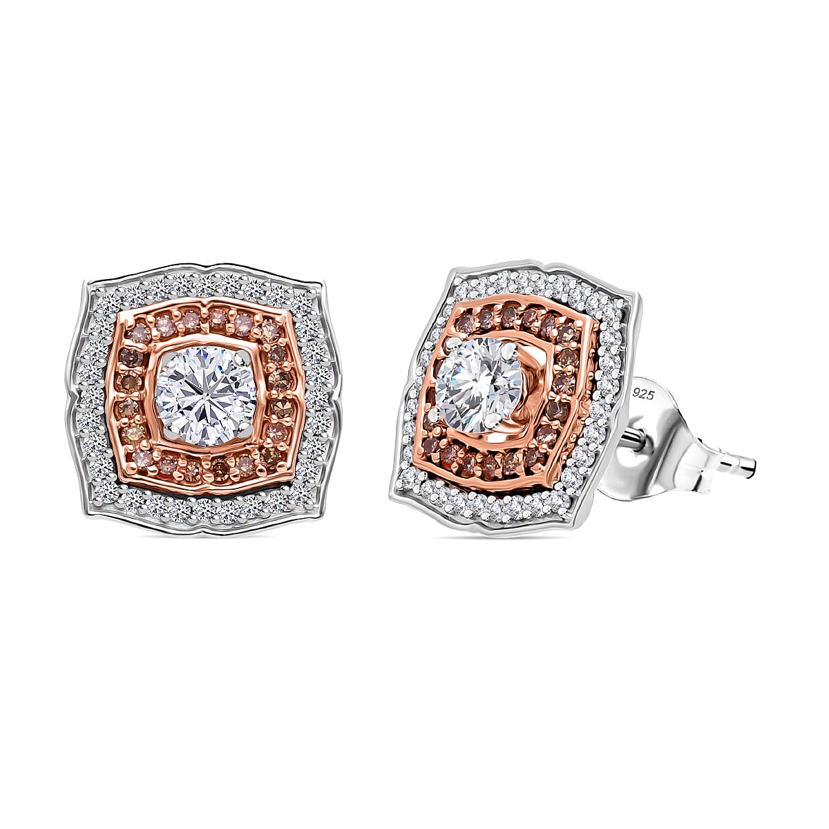 9K White Gold White Diamond &amp; Champagne Diamond I3 Earring with Push Back 1.11 Ct. 8170920 0