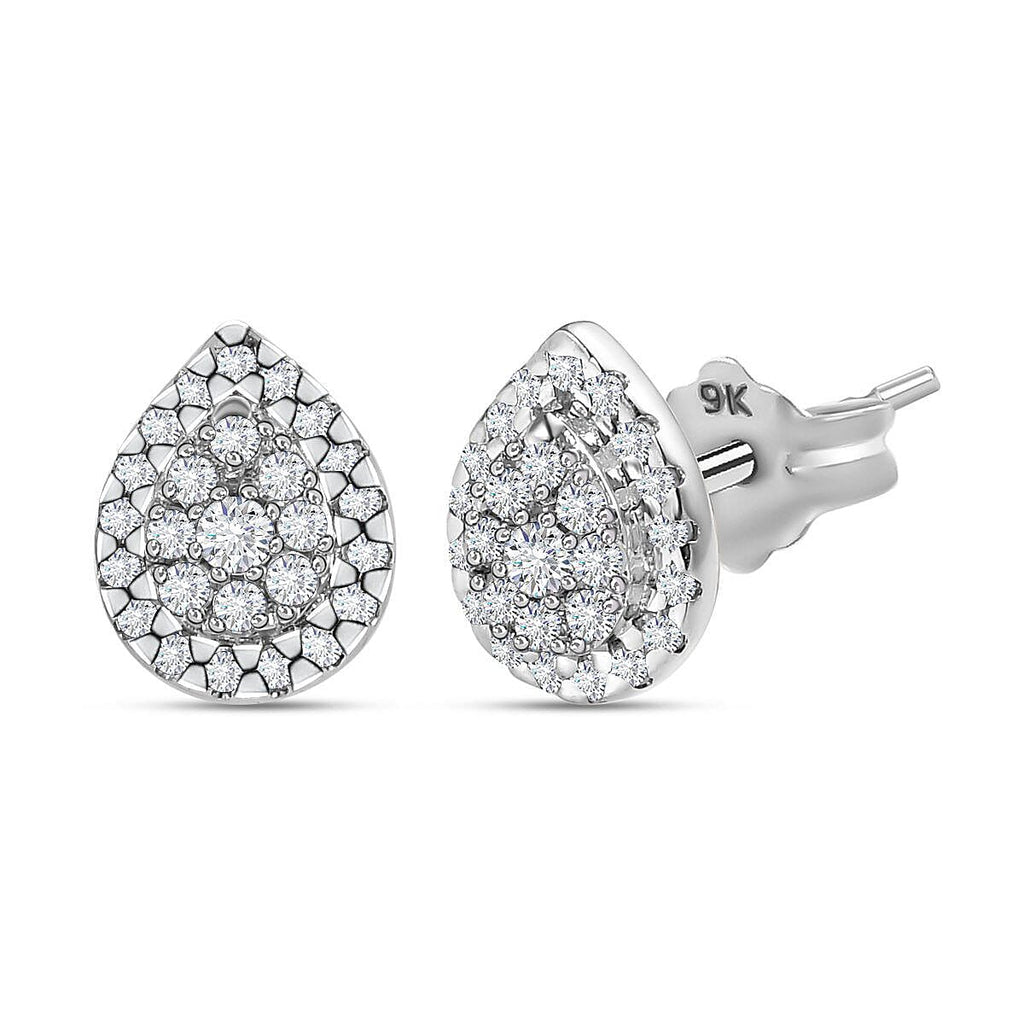 SGL Certified - 9K White Gold Diamond (G-H) Stud Earrings (with Push Back) 0.25 Ct