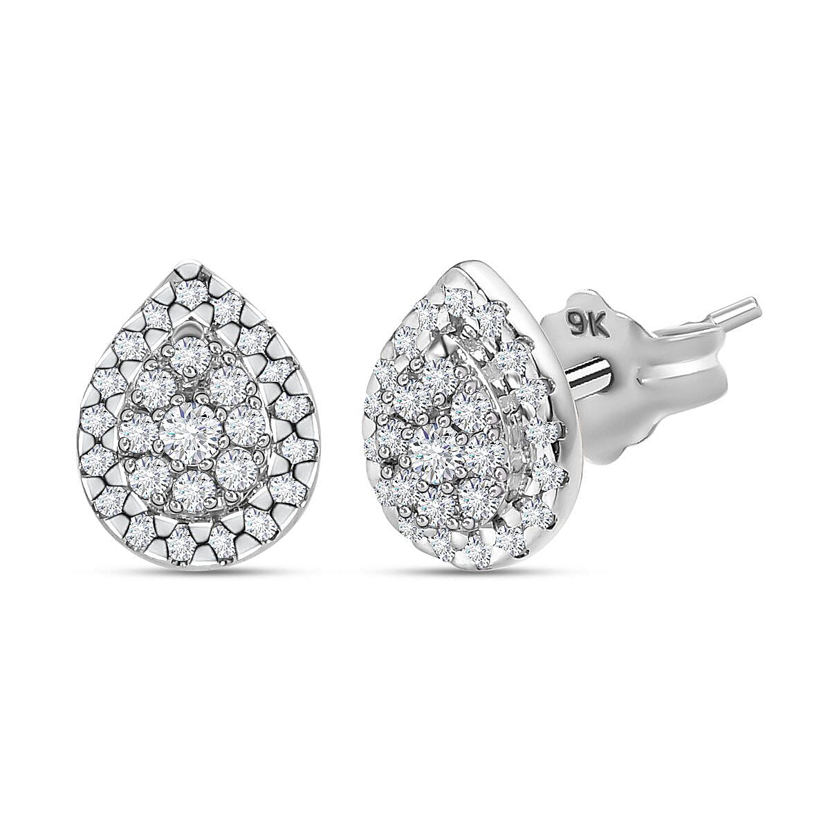 SGL Certified - 9K White Gold Diamond (G-H) Stud Earrings (with Push Back) 0.25 Ct 7370321 0