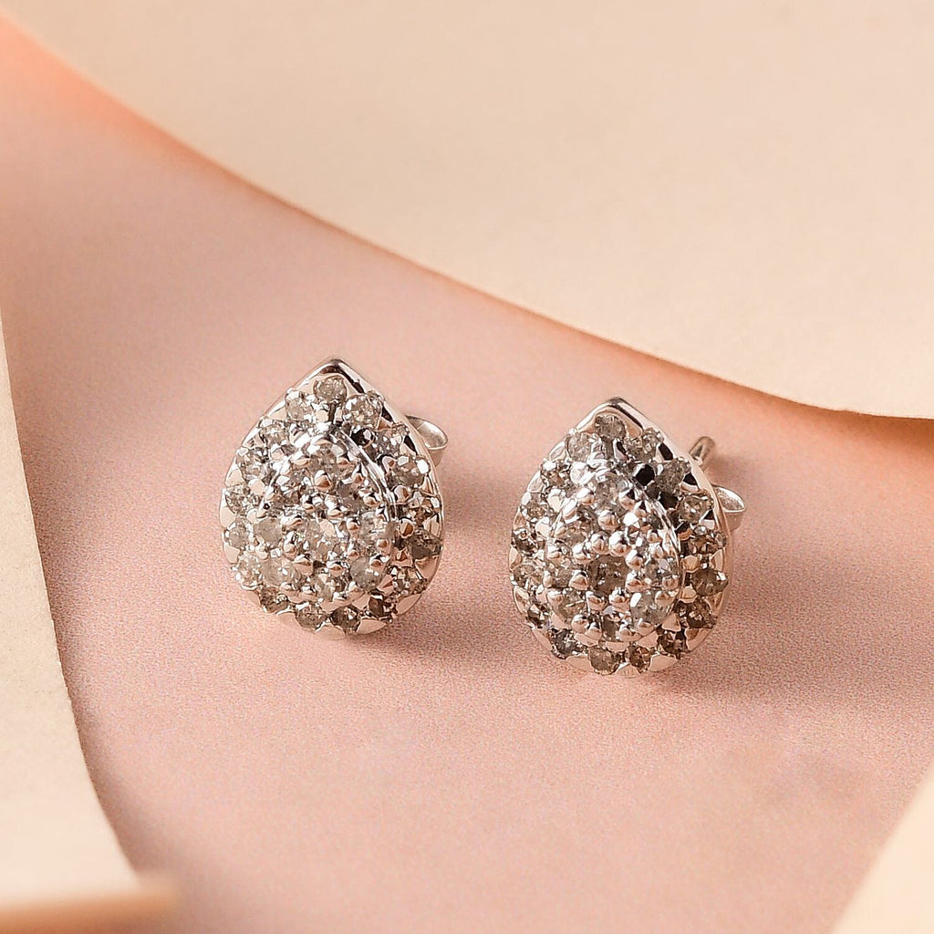SGL Certified - 9K White Gold Diamond (G-H) Stud Earrings (with Push Back) 0.25 Ct