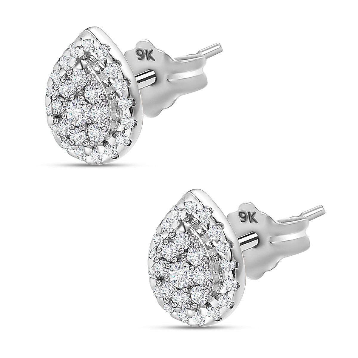 SGL Certified - 9K White Gold Diamond (G-H) Stud Earrings (with Push Back) 0.25 Ct 7370321 3