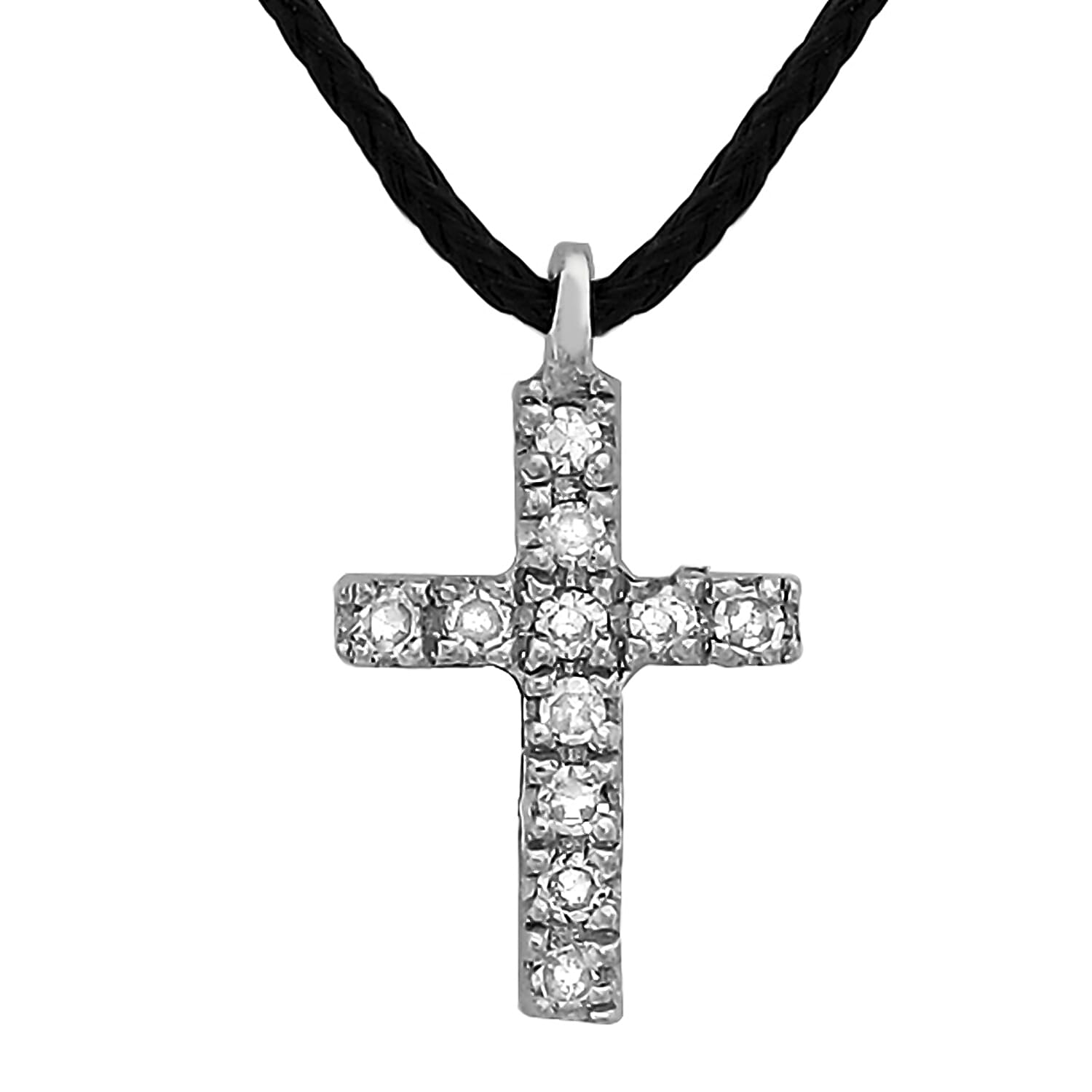 9K White Gold Diamond Cross Pendant on Adjustable Black Cord Necklace 16 Inch 7327997 0
