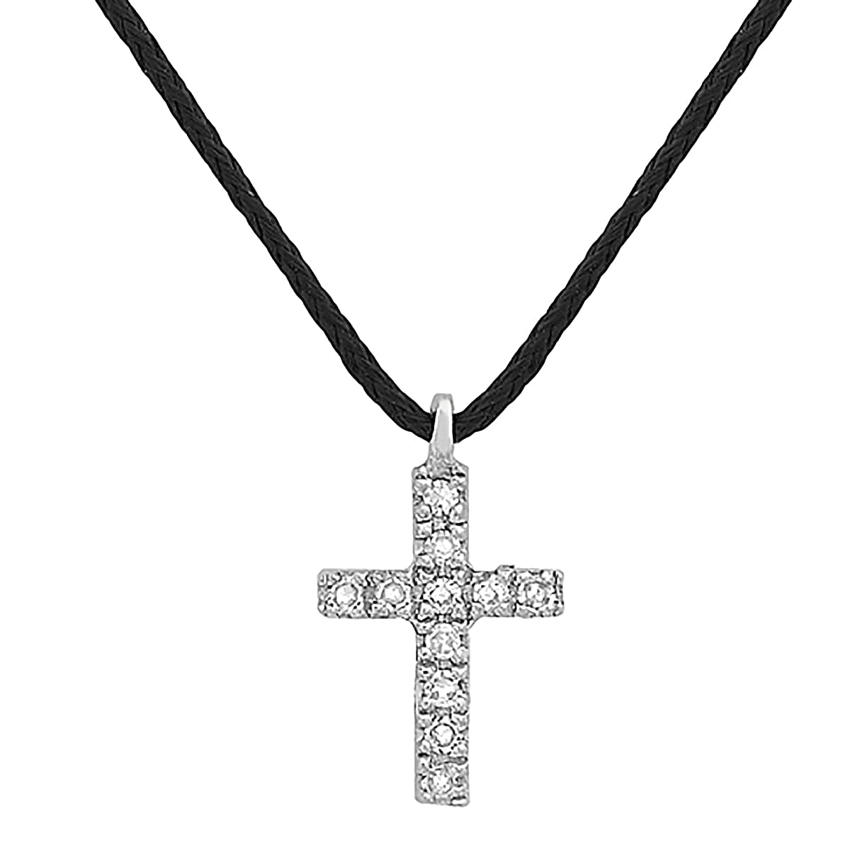 9K White Gold Diamond Cross Pendant on Adjustable Black Cord Necklace 16 Inch 7327997 3