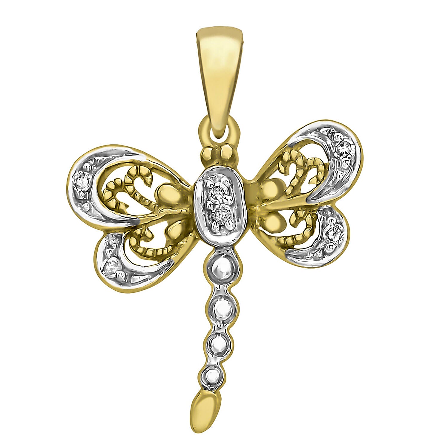 9K Two Colour Gold Diamond 14mm x 18mm Dragonfly Pendant 7327990 0