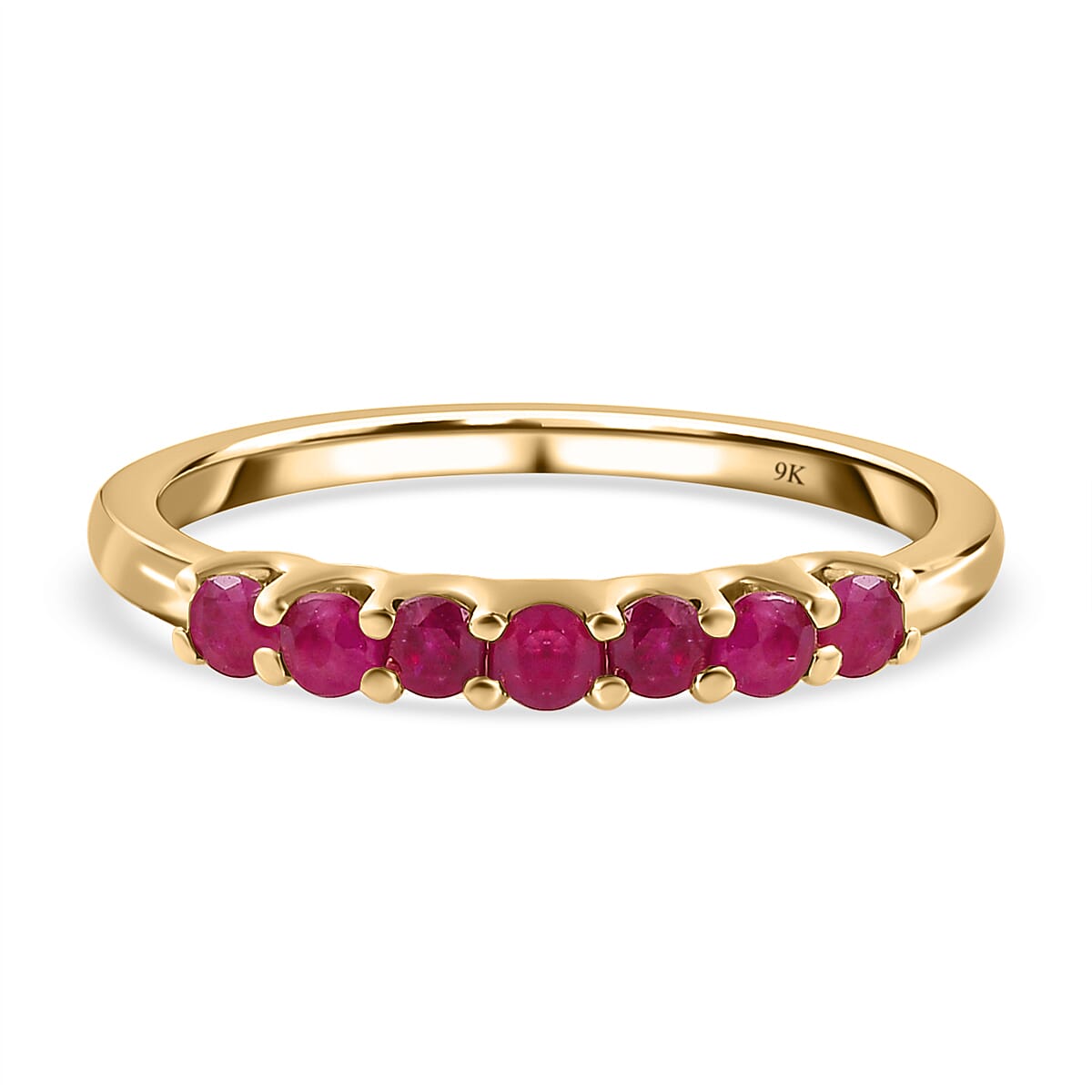 9K Yellow Gold 0.37 Ct AA Ruby  7 Stone Sleek Wedding Band Ring 7197065 0