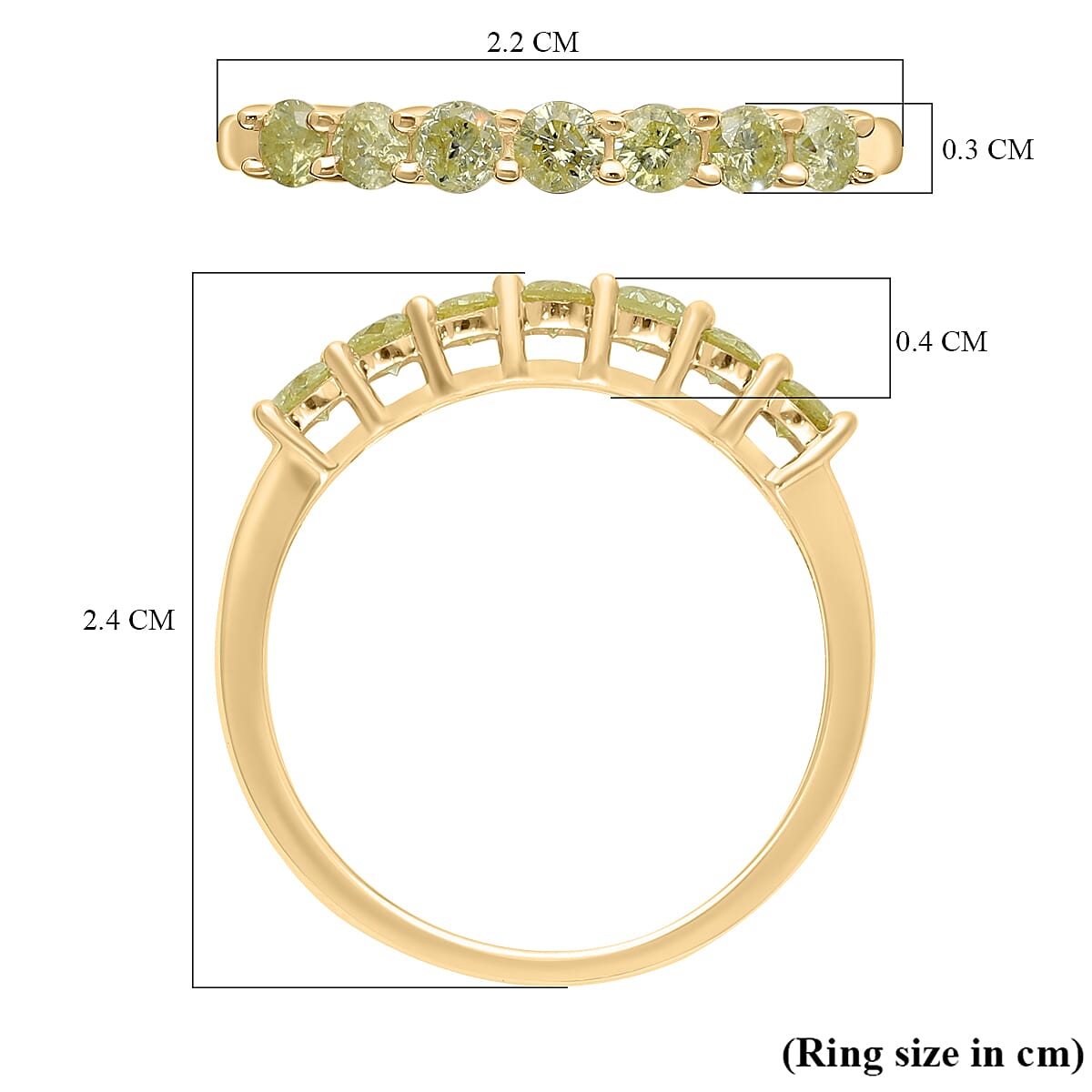 9K Yellow Gold 0.55 Ct Natural Yellow Diamond I2 Half Eternity Ring 6907867 6