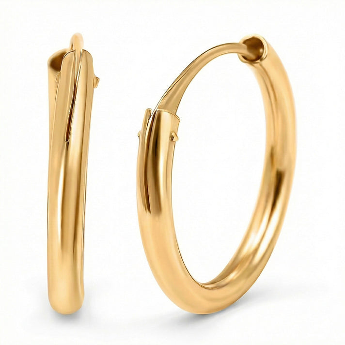 9K Yellow Gold 1.2MM Tube 13MM Sleeper Hoop Earrings 0.32 grams 6092946 1