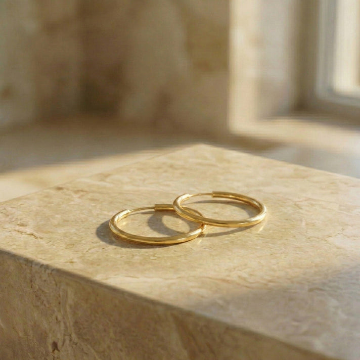 9K Yellow Gold 1.2MM Tube 13MM Sleeper Hoop Earrings 0.32 grams 6092946 2