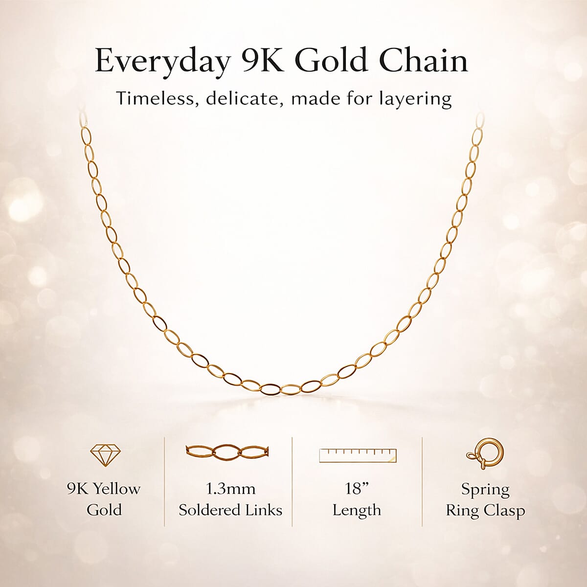 9K Yellow Gold 1.3MM Soldered Necklace with Spring Ring Clasp 18 Inch 8024959 5