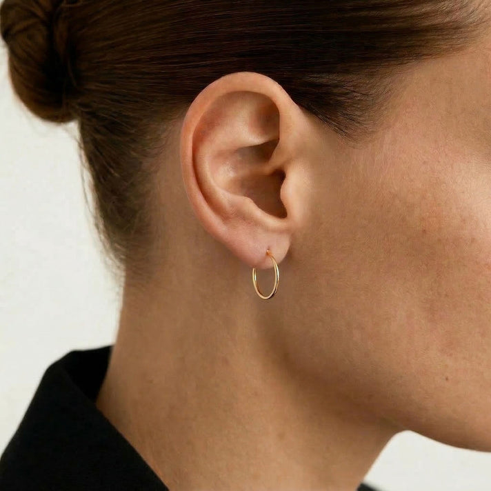9K Yellow Gold 1.5MM Tube 15MM Sleeper Hoop Earrings 0.38 grams 6092947 2
