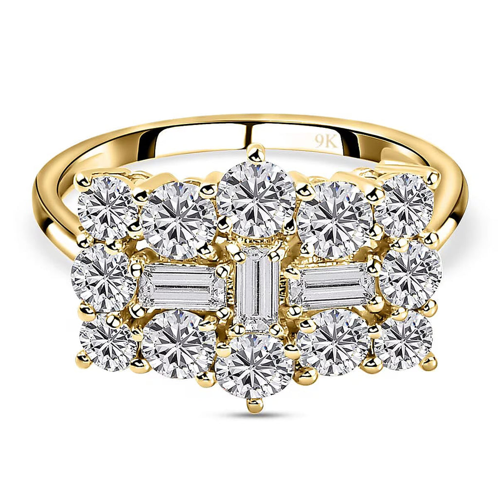 9K Yellow Gold Moissanite Boat Ring 1.97 Ct.