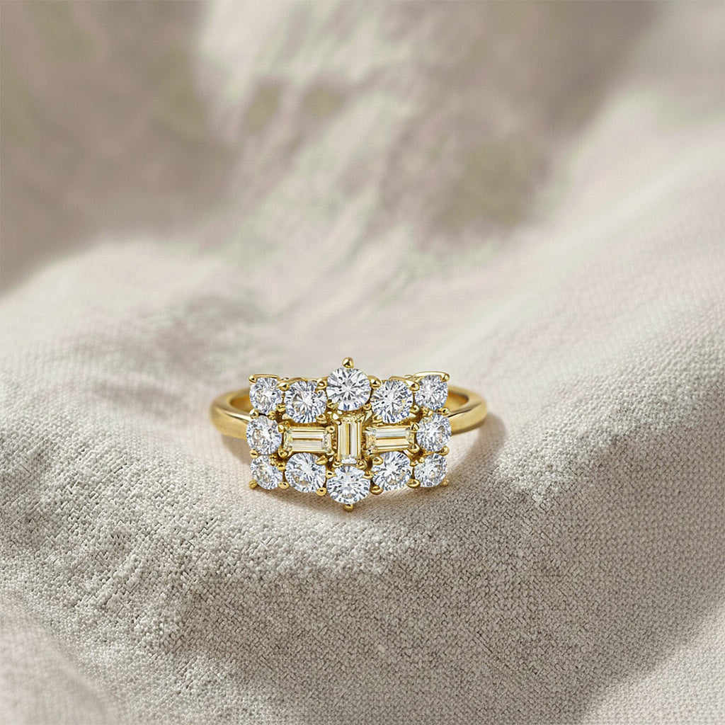 9K Yellow Gold Moissanite Boat Ring 1.97 Ct.