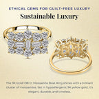 9K Yellow Gold Moissanite Boat Ring 1.97 Ct.