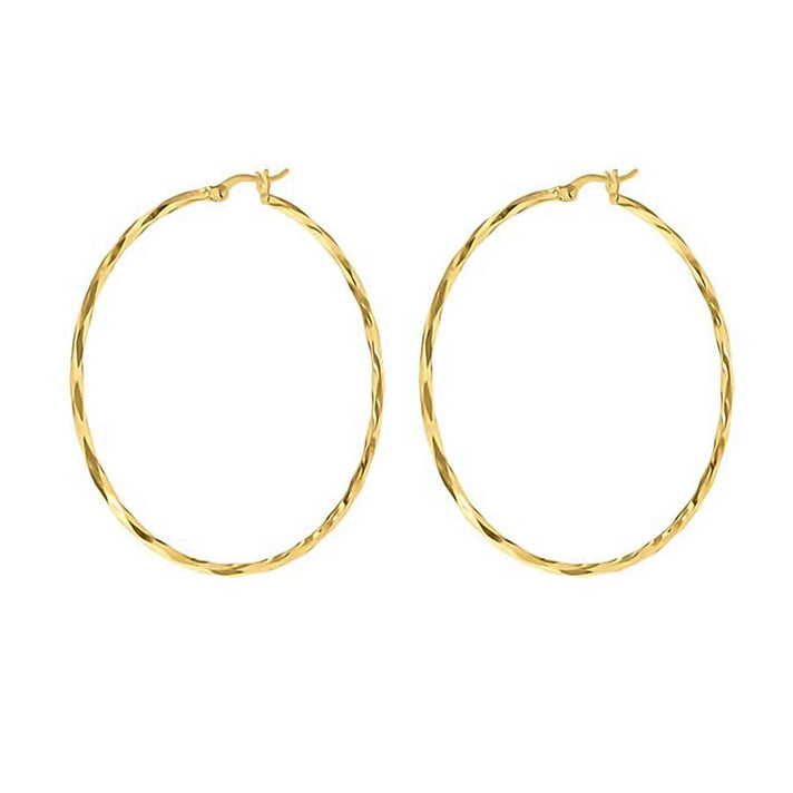 9K Yellow Gold 1.5mm Tube 33mm Diamond Cut Faceted Hoop Creole Earrings 7154459 2