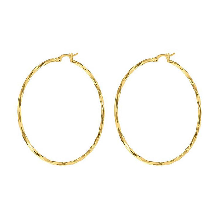 9K Yellow Gold 1.5mm Tube 38mm Diamond Cut Faceted Hoop Creole Earrings 7154466 2