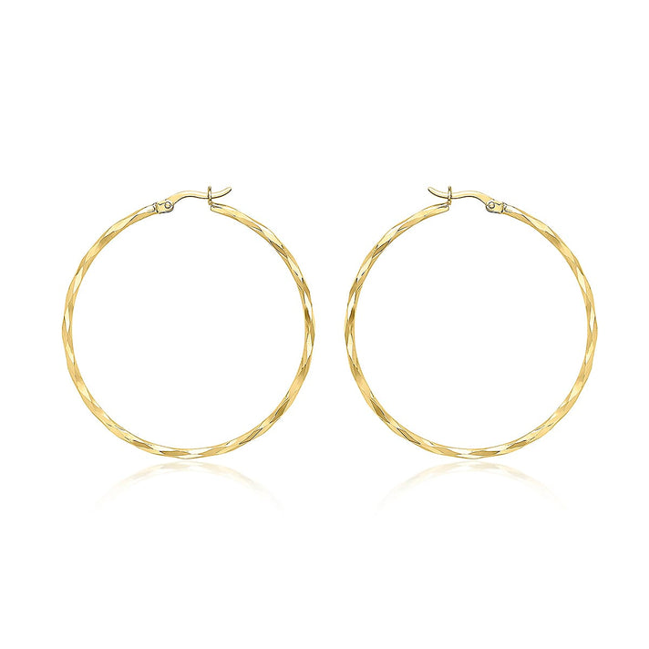 9K Yellow Gold 1.5mm Tube 42mm Diamond Cut Faceted Hoop Creole Earrings 7078140 1