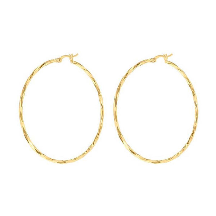 9K Yellow Gold 1.5mm Tube 42mm Diamond Cut Faceted Hoop Creole Earrings 7078140 2