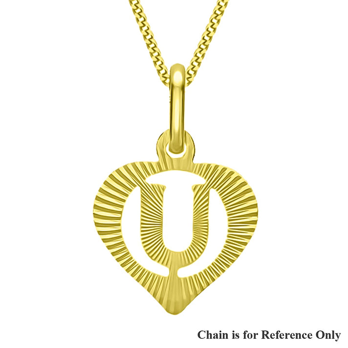 9K Yellow Gold 10.5mm x 16.5mm Diamond Cut U Initial Heart Pendant 7236846 1