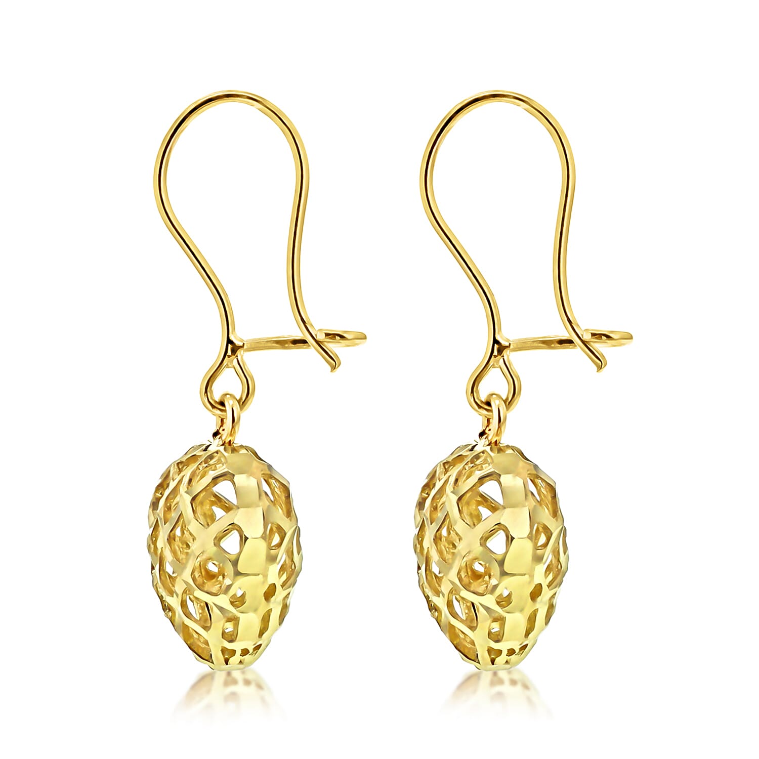 9K Yellow Gold 10.5mm x 25.5mm Diamond Cut Hollow Heart Drop Earrings 8894739 2