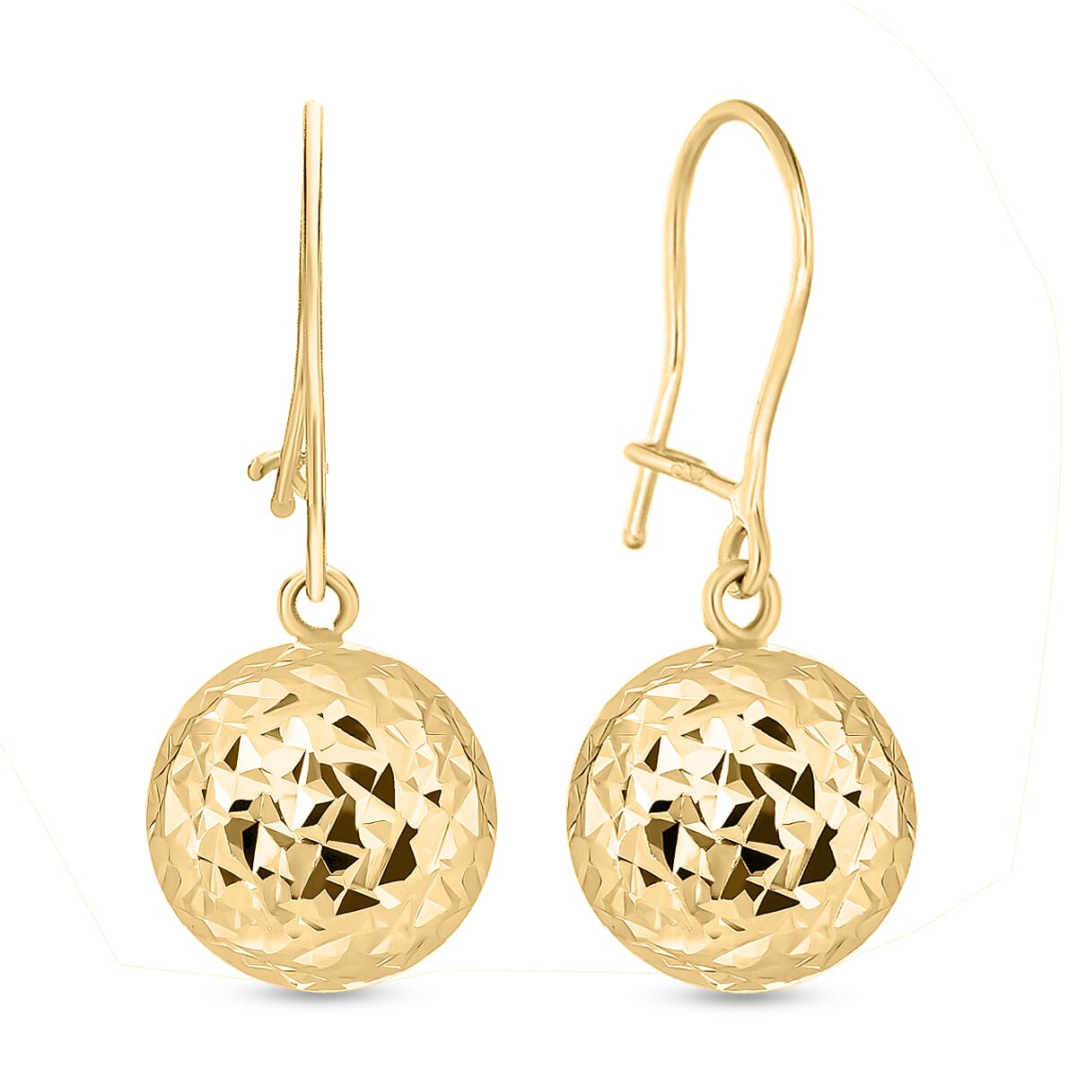 9K Yellow Gold 10MM Diamond Cut Ball 10MM X 24MM Drop Earrings 1.3 grams 6092967 0