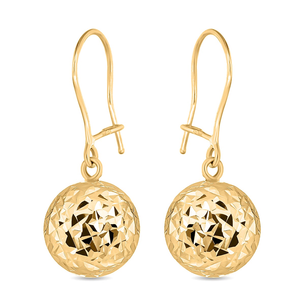 9K Yellow Gold 10MM Diamond Cut Ball 10MM X 24MM Drop Earrings 1.3 grams 6092967 2