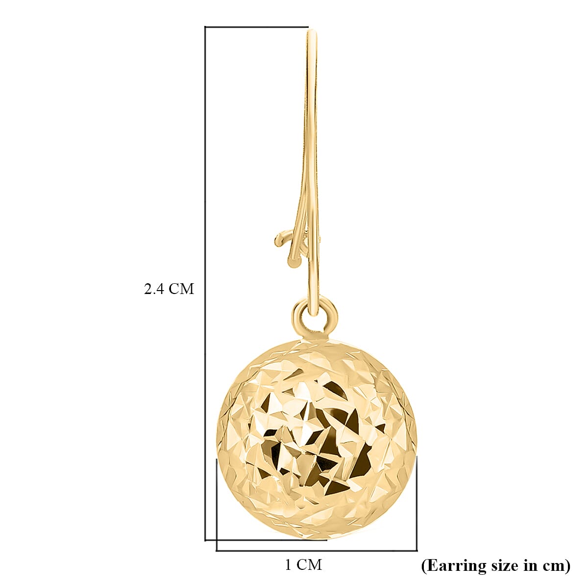 9K Yellow Gold 10MM Diamond Cut Ball 10MM X 24MM Drop Earrings 1.3 grams 6092967 3