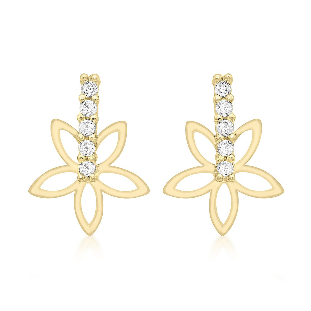 9K Yellow Gold 10mm x 14mm Flower Stud Earrings
