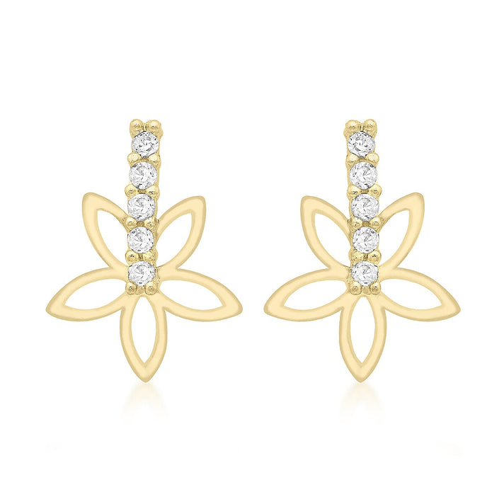 9K Yellow Gold 10mm x 14mm Flower Stud Earrings 7078157 1