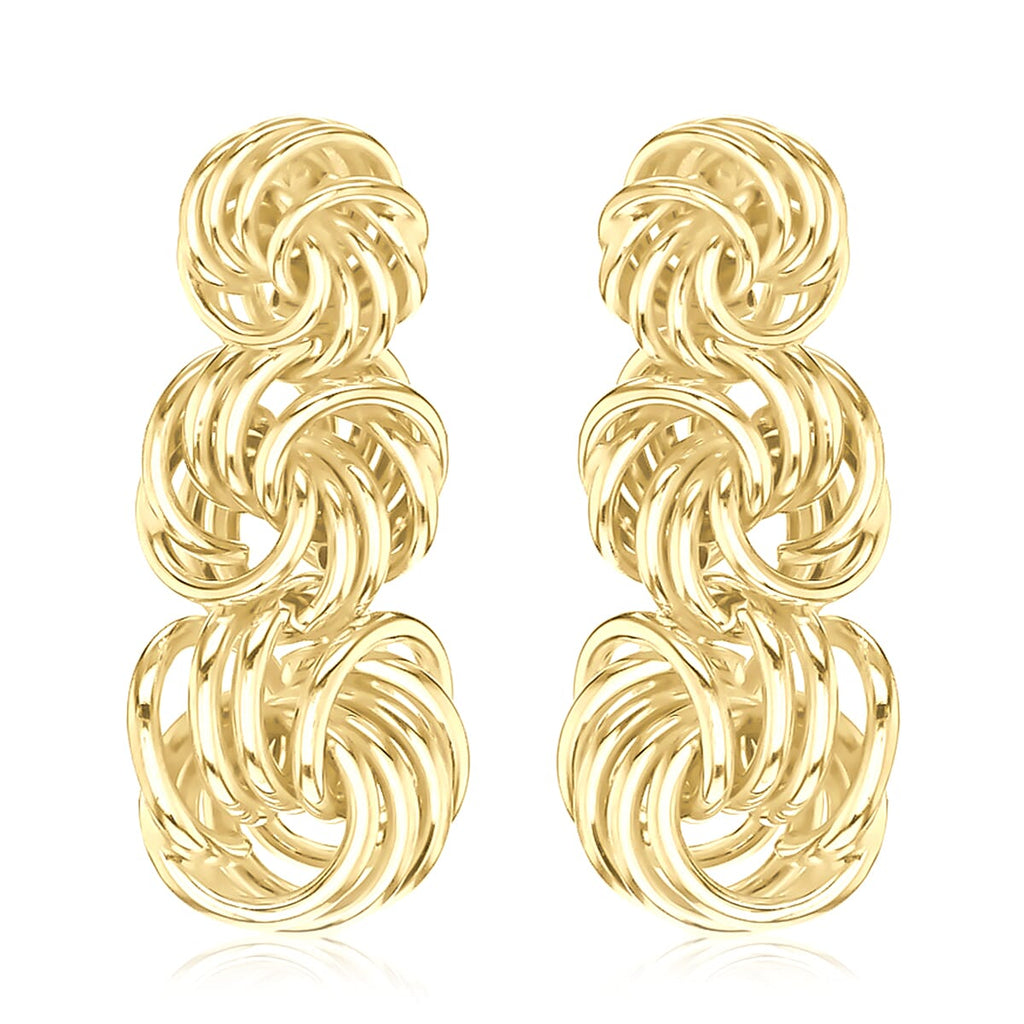 9K Yellow Gold 10mm x 22mm Graduated Knot Drop Earring
