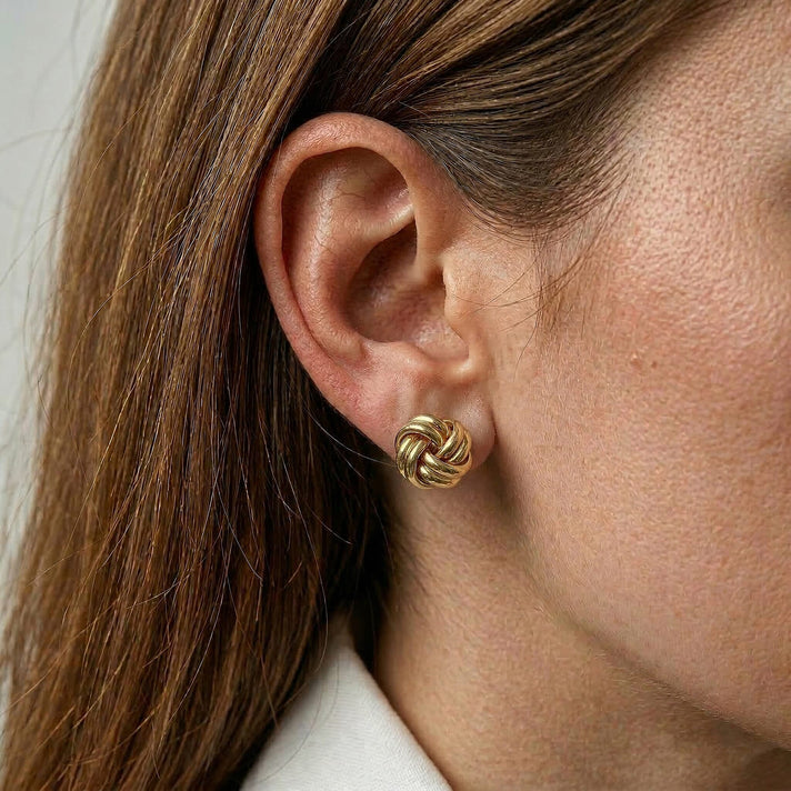 9K Yellow Gold 10mm Knot Stud Earrings 7338451 2