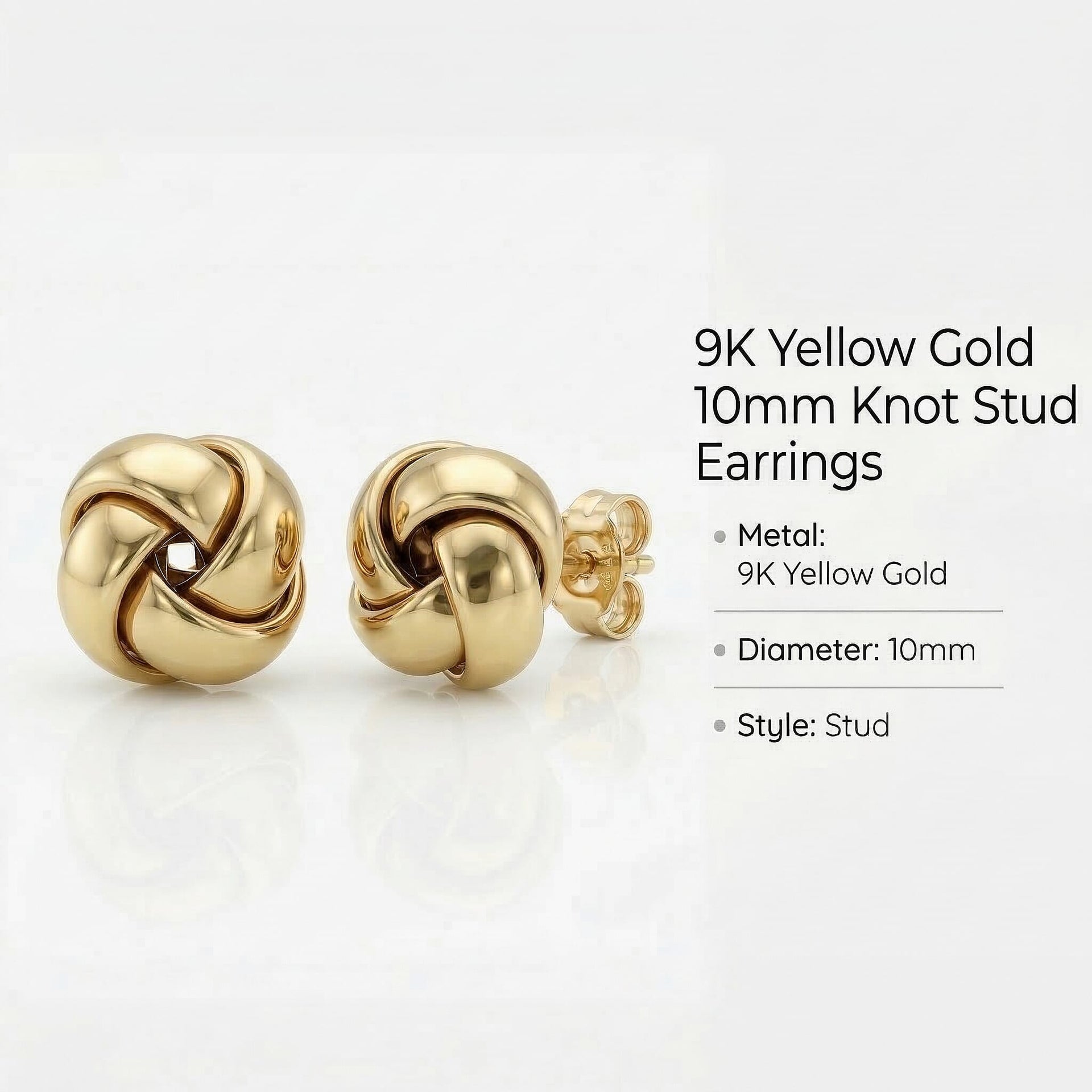 9K Yellow Gold 10mm Knot Stud Earrings 7338459 6