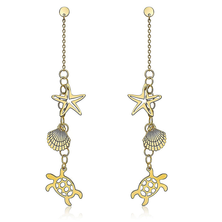 9K Yellow Gold Sea and Sand Drop Earrings 7154575 1