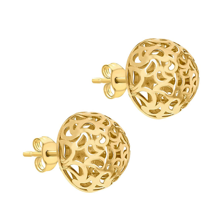 9K Yellow Gold 11.5mm Filigree Dome Stud Earrings 8894736 2