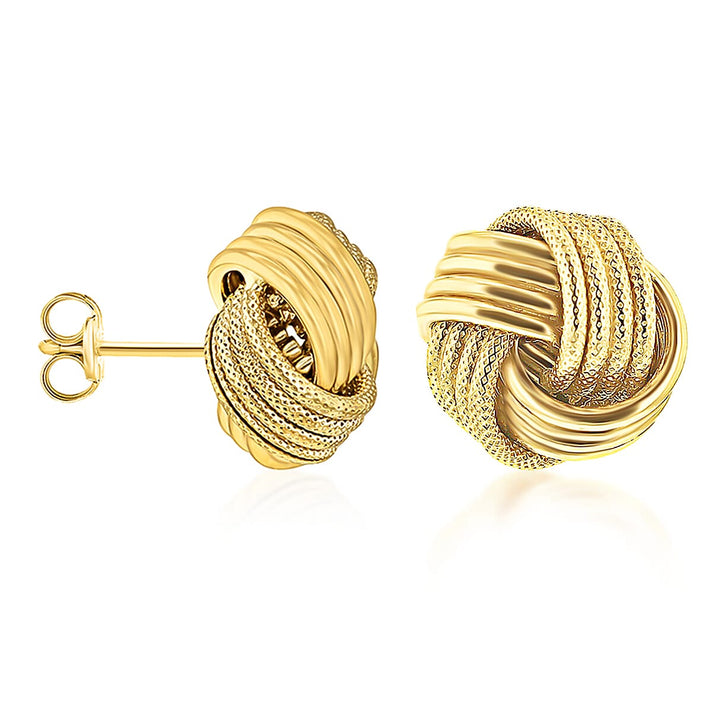 9K Yellow Gold 11MM Supreme Finish And Textured Knot Stud Earrings 1.9 grams 6092969 1