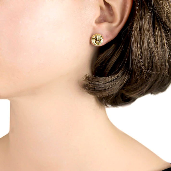 9K Yellow Gold 11MM Supreme Finish And Textured Knot Stud Earrings 1.9 grams 6092969 2