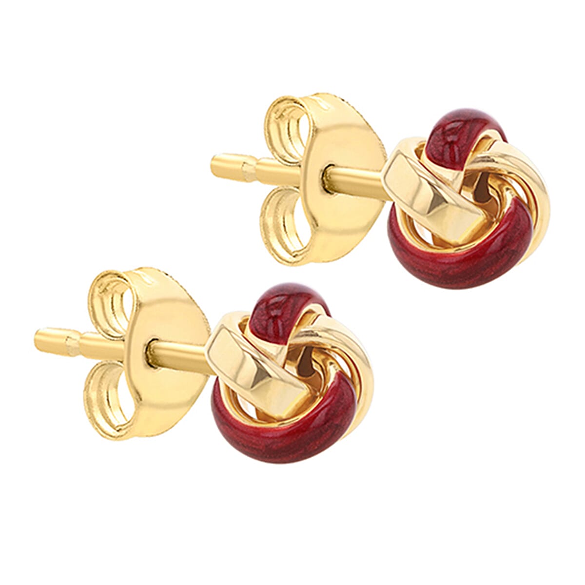9K Yellow Gold 11mm Red Enamel Knot Stud Earrings 7254680 1