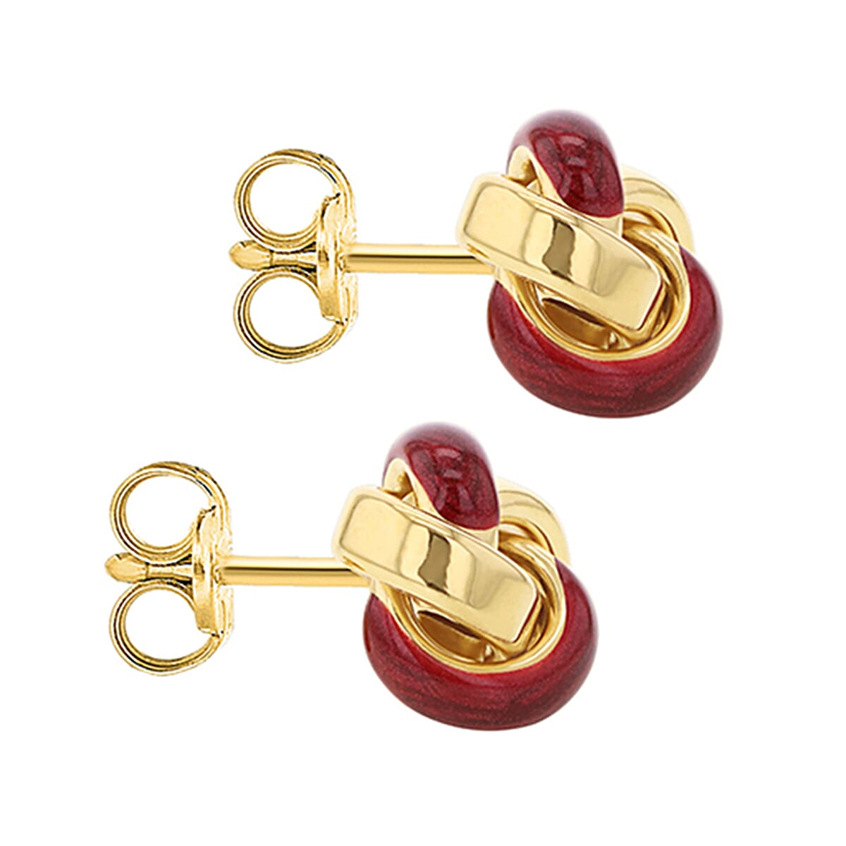 9K Yellow Gold 11mm Red Enamel Knot Stud Earrings 7254680 2