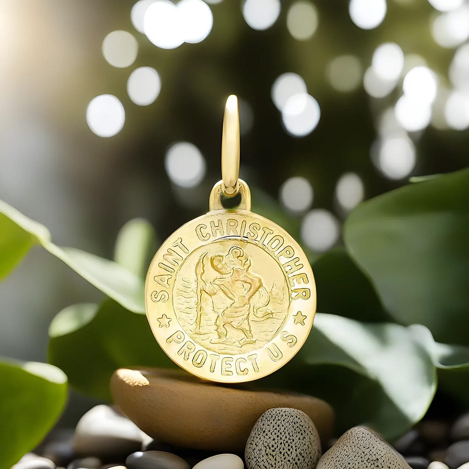 9K Yellow Gold 12 mm x 19.5mm Saint Christopher Round Satin Pendant 7160004 1