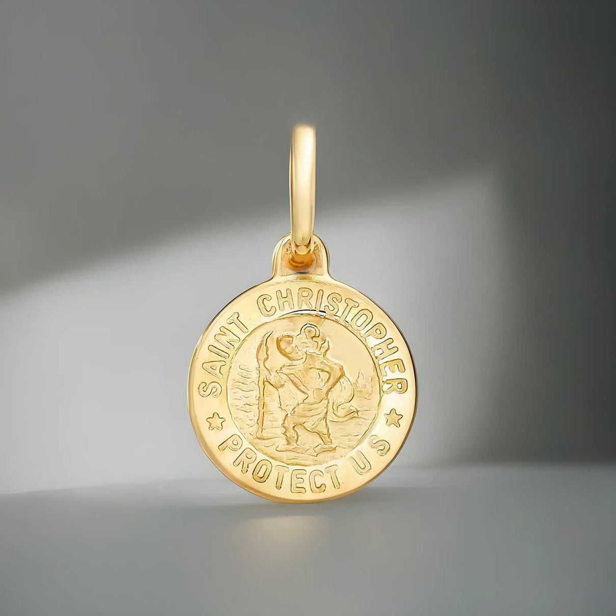 9K Yellow Gold 12 mm x 19.5mm Saint Christopher Round Satin Pendant 7160004 2