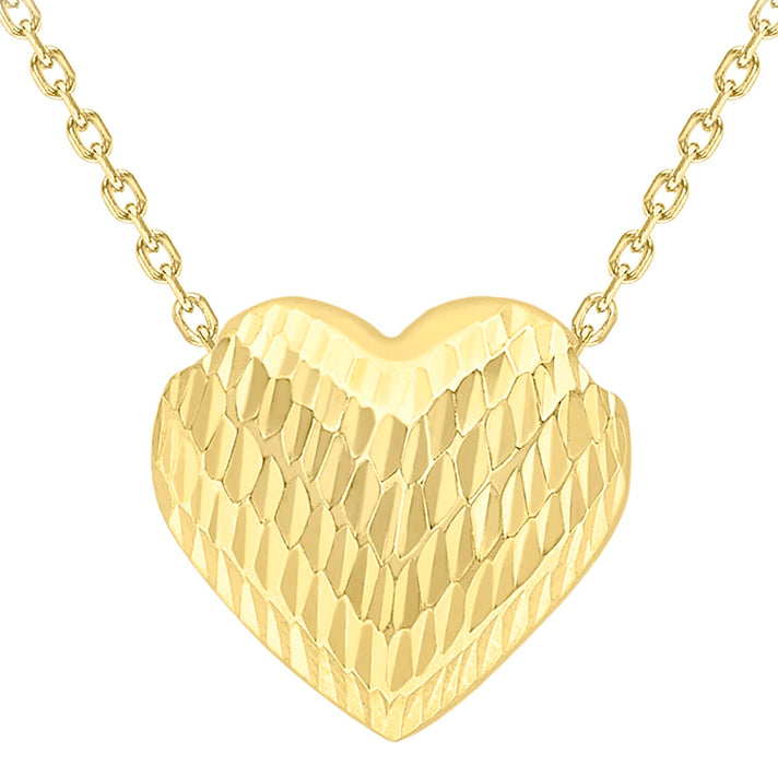 9K Yellow Gold 12.2mm X 11.2mm Diamond Cut Sliding Heart Necklace 17.75 Inch 7189775 1