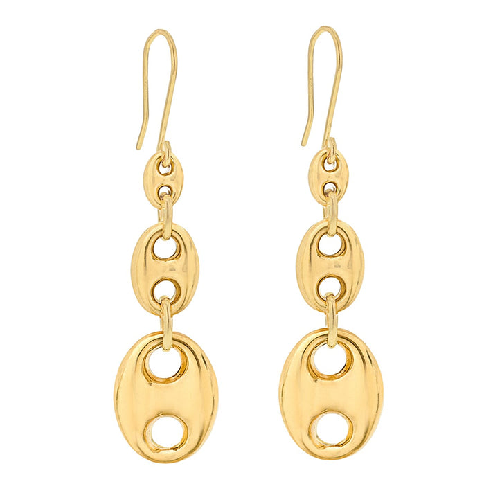 9K Yellow Gold 12MM X 33MM Graduated Rambo And Oval Link Chain Drop Earrings 3.5 grams 6092968 2